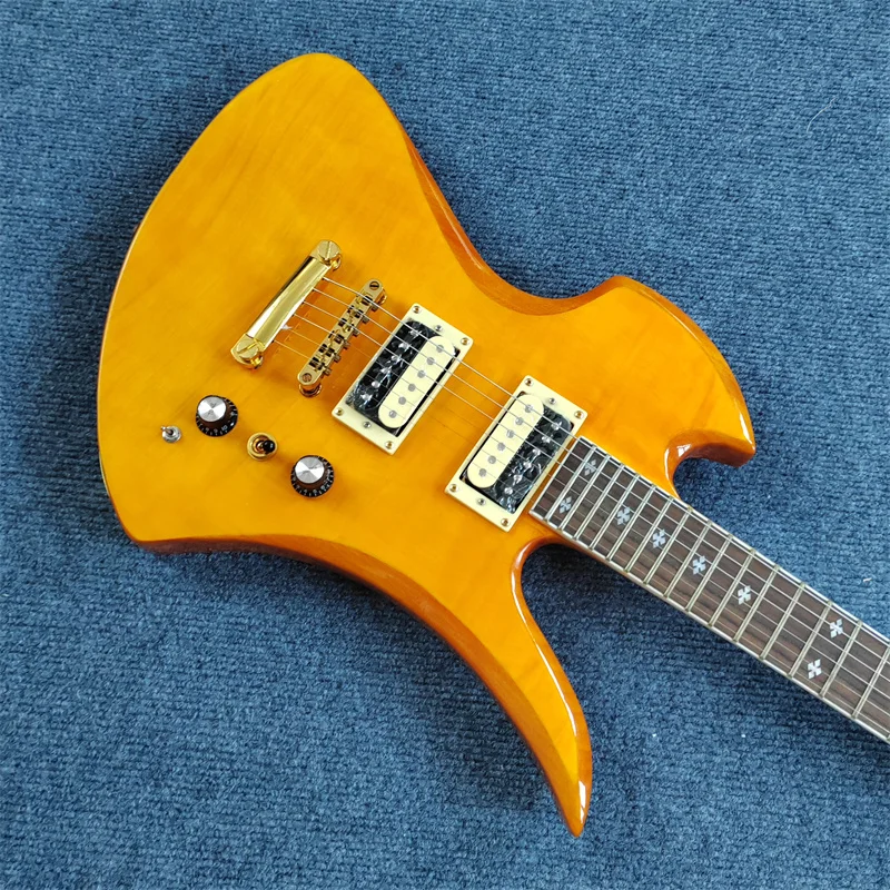 جيتار كهربائي مكون من 6 أوتار. طلاء أصفر لامع شفاف، رقبة مريحة، متوفر، شحن مجاني