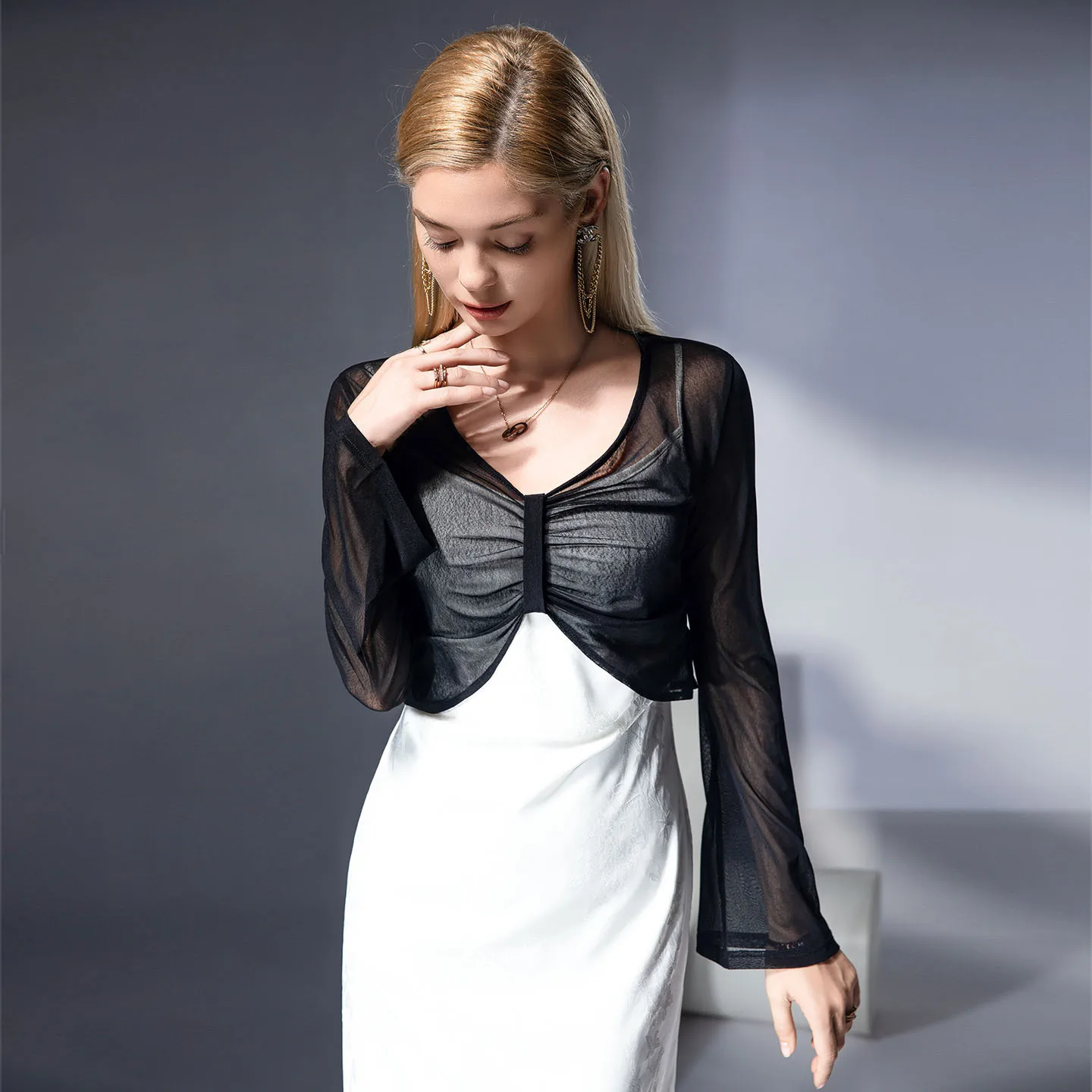 

New 2025 Women's Design Thin Mesh Smock Spring Summer Jacket Over Top Y2k Girls Alo