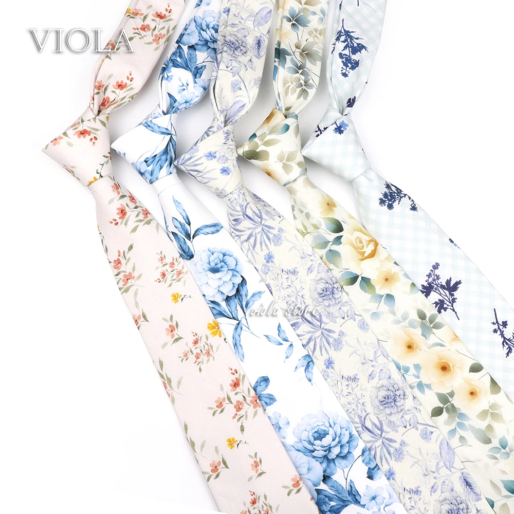 Fashion Top Hot Floral 6.5cm Necktie 100%Cotton Pink Khaki Dusty Blue Purple Men Wedding Party Daily Suit Gift Cravat Accessory