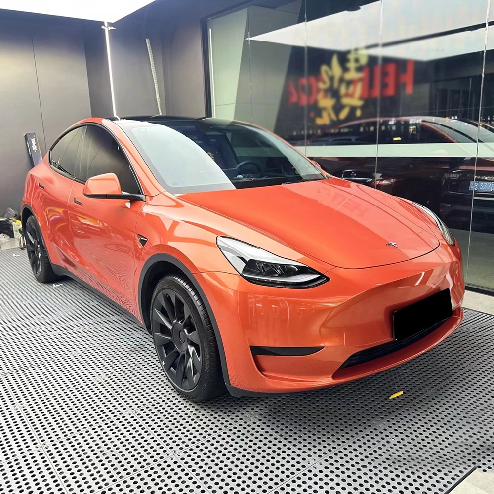 

ПЭТ-подложка для автомобиля, материал глянцевого металлического винила и обертки из углеродного волокна Gulf Orange