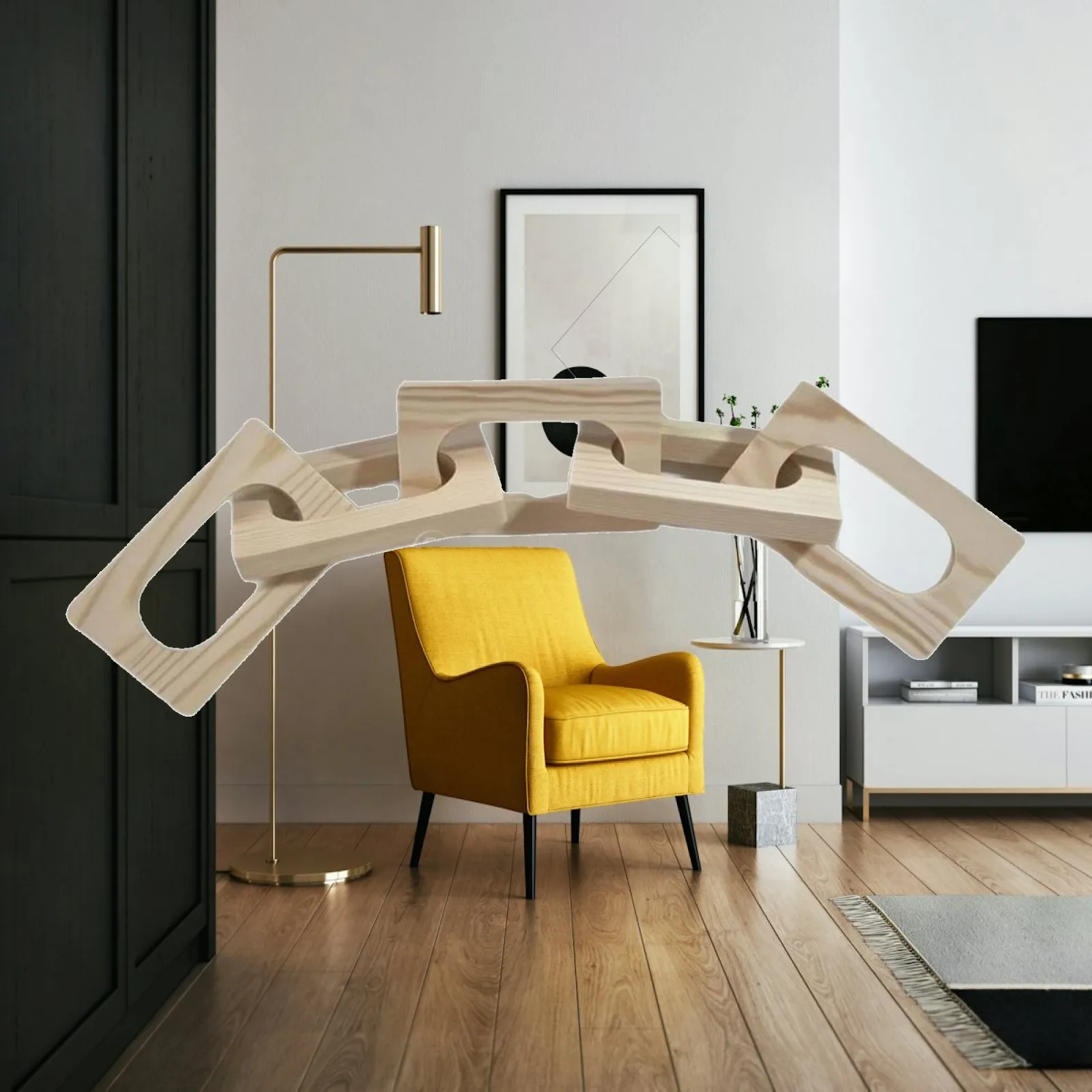Handcrafted Pine Wood Chain Decorative Item Sculptural Tabletop Decor for Modern Nordic Country Home Accent