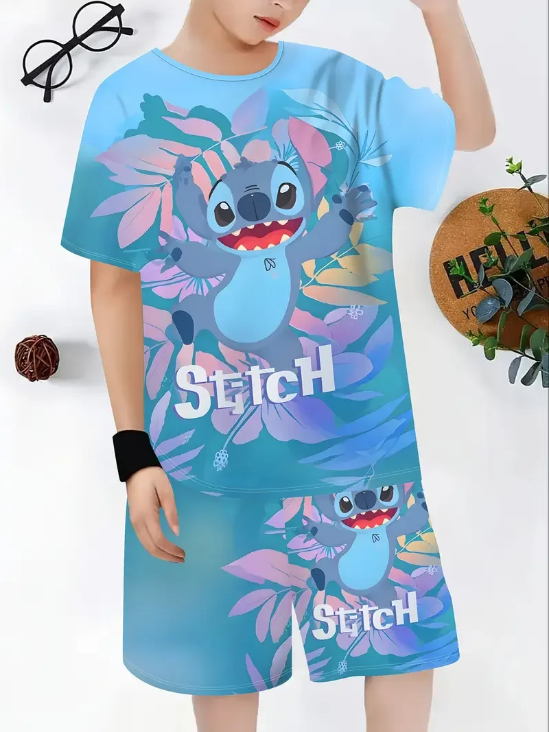 

Disney Stitch Fashion Printed Outdoor Set Men's Fashion Short Sleeved Shorts Set