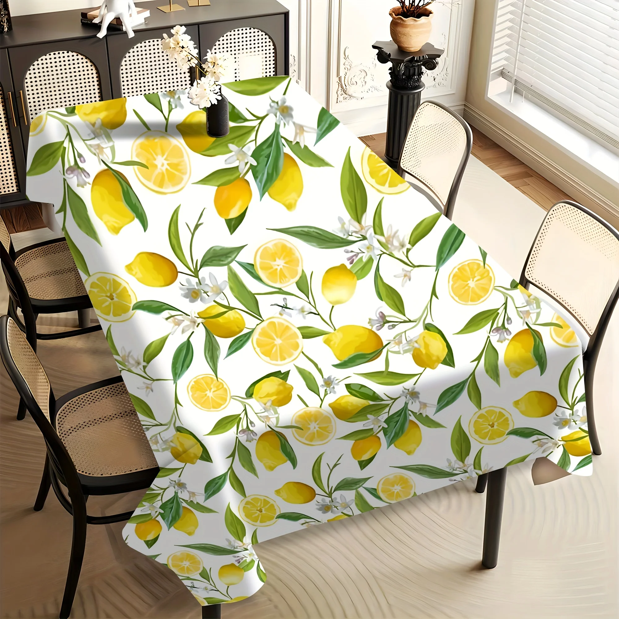 Vibrant Lemon Leaves Rectangle Tablecloth for Table Decor Summer Yellow Lemon Green Leaf Kitchen Dining Table Cloth Party Decor