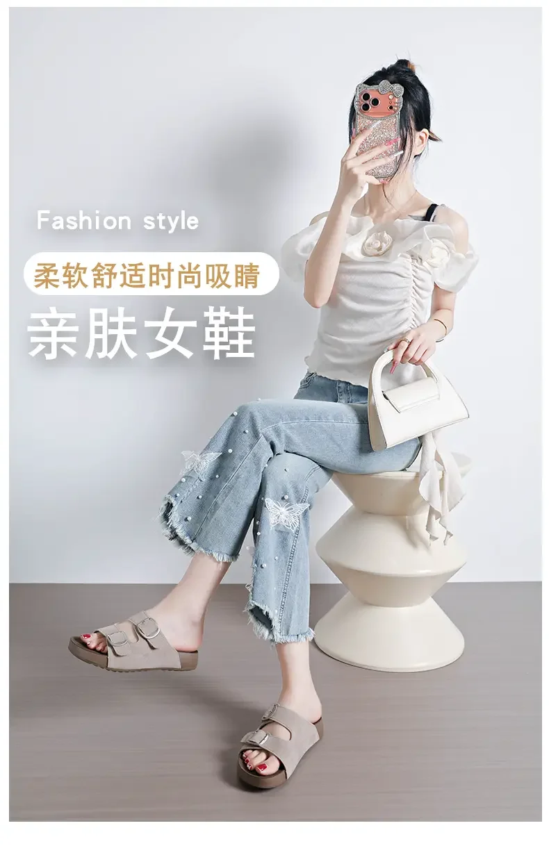 Casual Women One Band Slides Summer Soft Rubber Slippers Wear Resistant Sandals for Daily Walking view 6