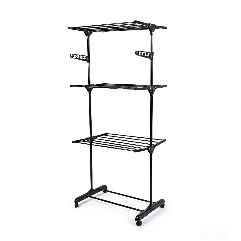 Rolling Multi-layer Foldable Clothes Rack Mobile Vertical Laundry Hanger
