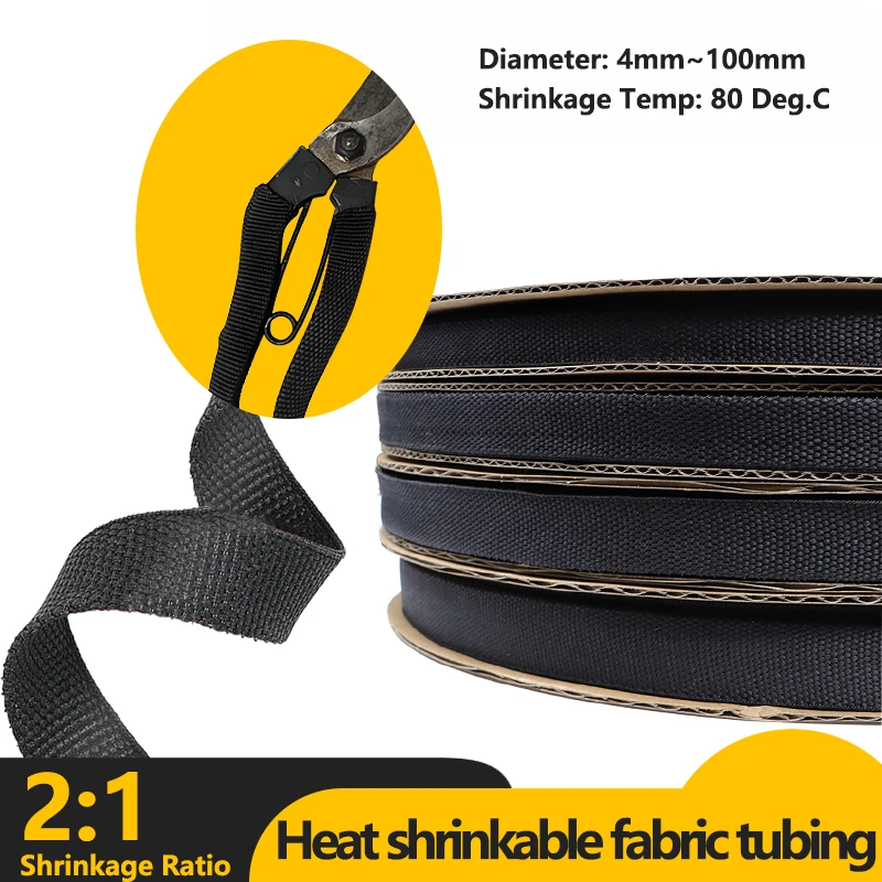 

4mm ~ 100mm Black Braided Heat-Shrink Cable Sleeve 1~10M PET Insulation Flame Retardant Cable Management Protective Sleeve