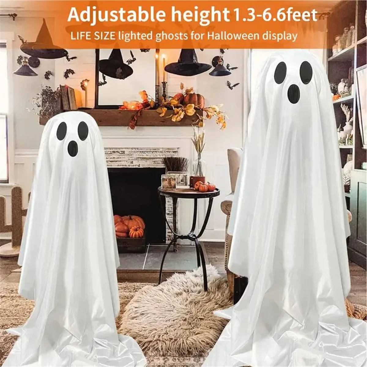 Halloween LED Light Up, Assustador, Em pé, Fantasma Branco, Decoração iluminada, Gigante, Fantasmas bonitos, Feriado