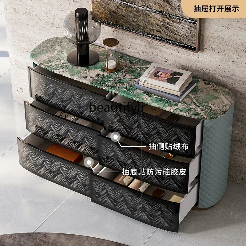N178 Premium light luxury bucket cabinet Italian wood grain paint marble dining side cabinet storage entrance cabinet9344
