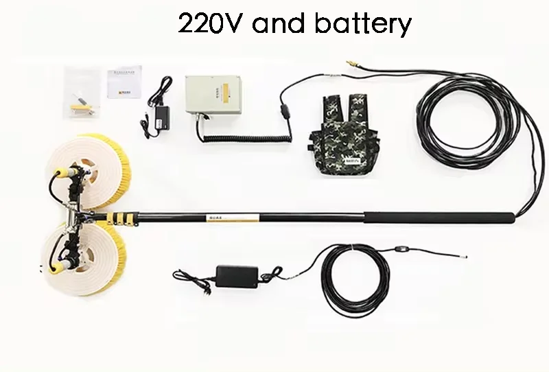 Dual power supply 7.5m Double-Head Lithium Battery 24 220V Solar Photovoltaic Panel cleaning Tool Roof Water and dry brush clean