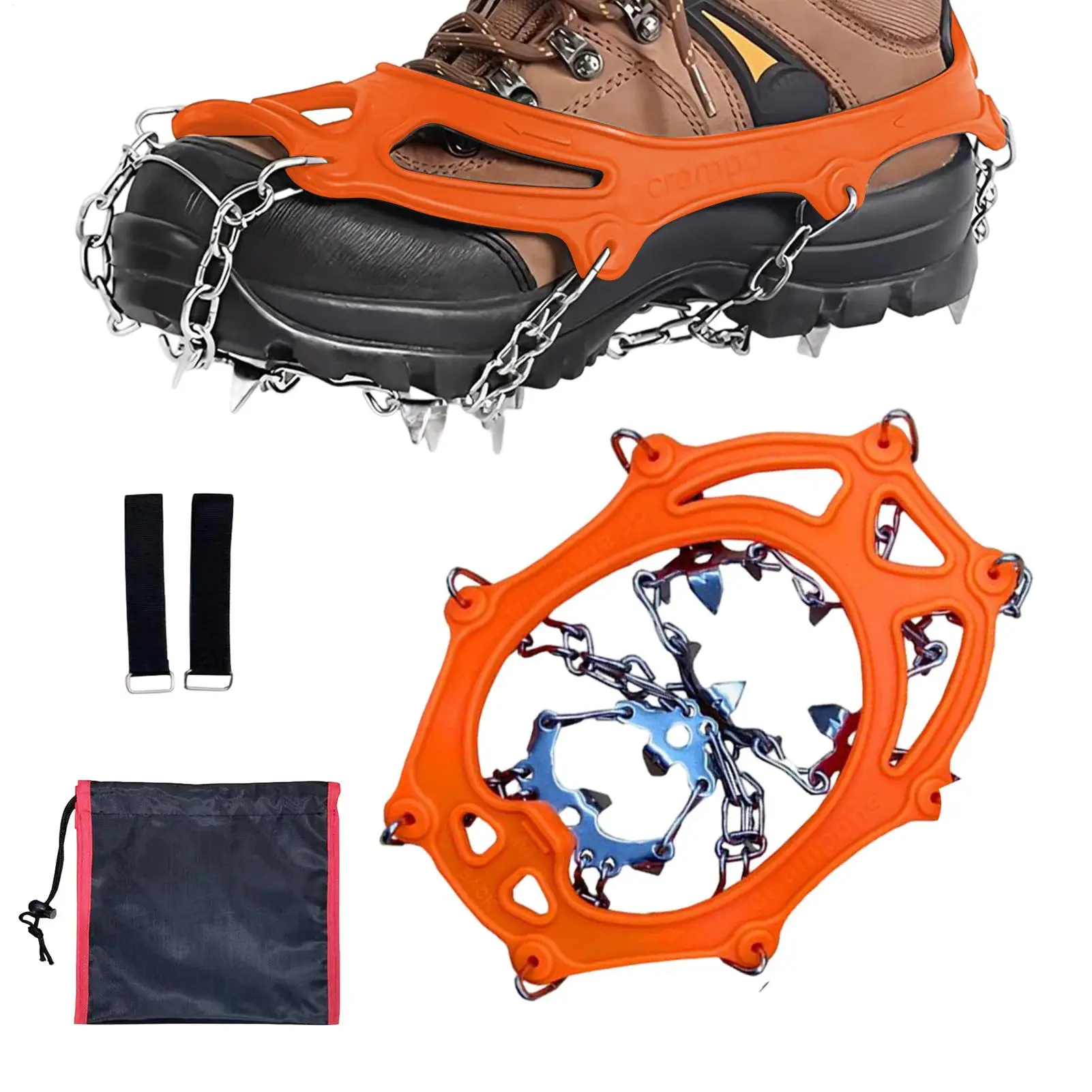 

19-Tooth Anti-Slip Ice Cleats Stainless Steel Snow Crampons Heavy Duty Traction Spikes for Shoes & Boots, Winter Hiking Climbing