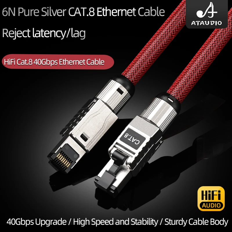 

High-Speed Cat8 Ethernet Cable Rj45 40Gbps Pure Silver Network Cable with Gold-Plated PIN Plug for Computer Laptop Router TV Box