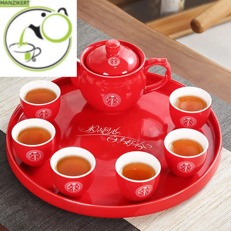 

High Quality Ceramics Tea Set Chinese Wedding Tea Pot Set Teacup Tradition Red Porcelain Teapot Boutique Teaware Accessories