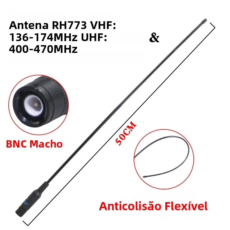 Antena BNC Masculina Diamond RH773 Dual Band UHF/VHF 144/430MHz para Moto ICOM IC-V8 IC-V80 IC-V80E IC-V82 IC-V85 Rádio Walkie Talkie