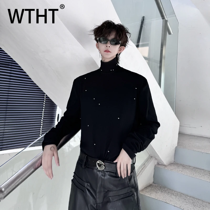 

WTHT модный мужской однотонный свитер со сращенным ромбовидным дизайном, модный уличный пуловер с воротником-стойкой, мужской осень 2023, 2A1877