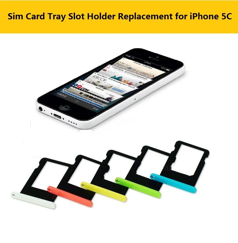 Retail 5th Colorful Sim Card Tray for iPhone 5C Sim Card Slot Card Slot Holder adapter Socket Replacement repair parts