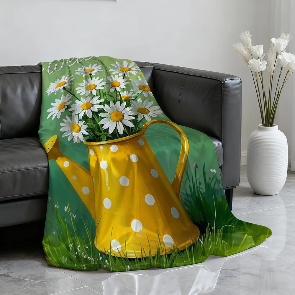Yellow Polka Dot Watering Can Blanket Soft Throw Blanket for Home Bedroom Bed Sofa Picnic Travel Office Rest Cover Blanket Gift
