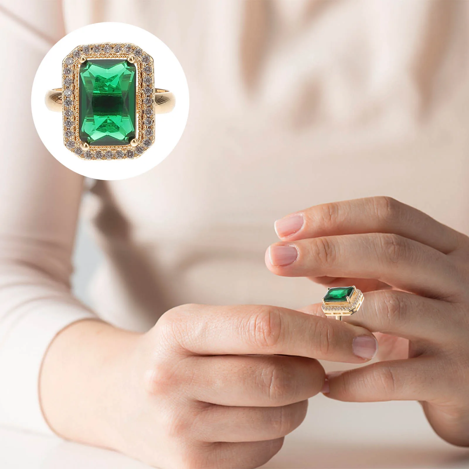 

Zircon Diamond Ring For Women Emerald Engagement Wedding Jewelry Gift Elegant Shiny Fashionable Ring