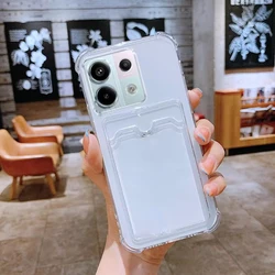 Note13 Card Slot Holder Bag Case On For Xiaomi Redmi Note 13 12 11 Pro 10 12s 11s 10s 9 Mi 12T 13T Poco X6 X5 X3 NFC Clear Cover