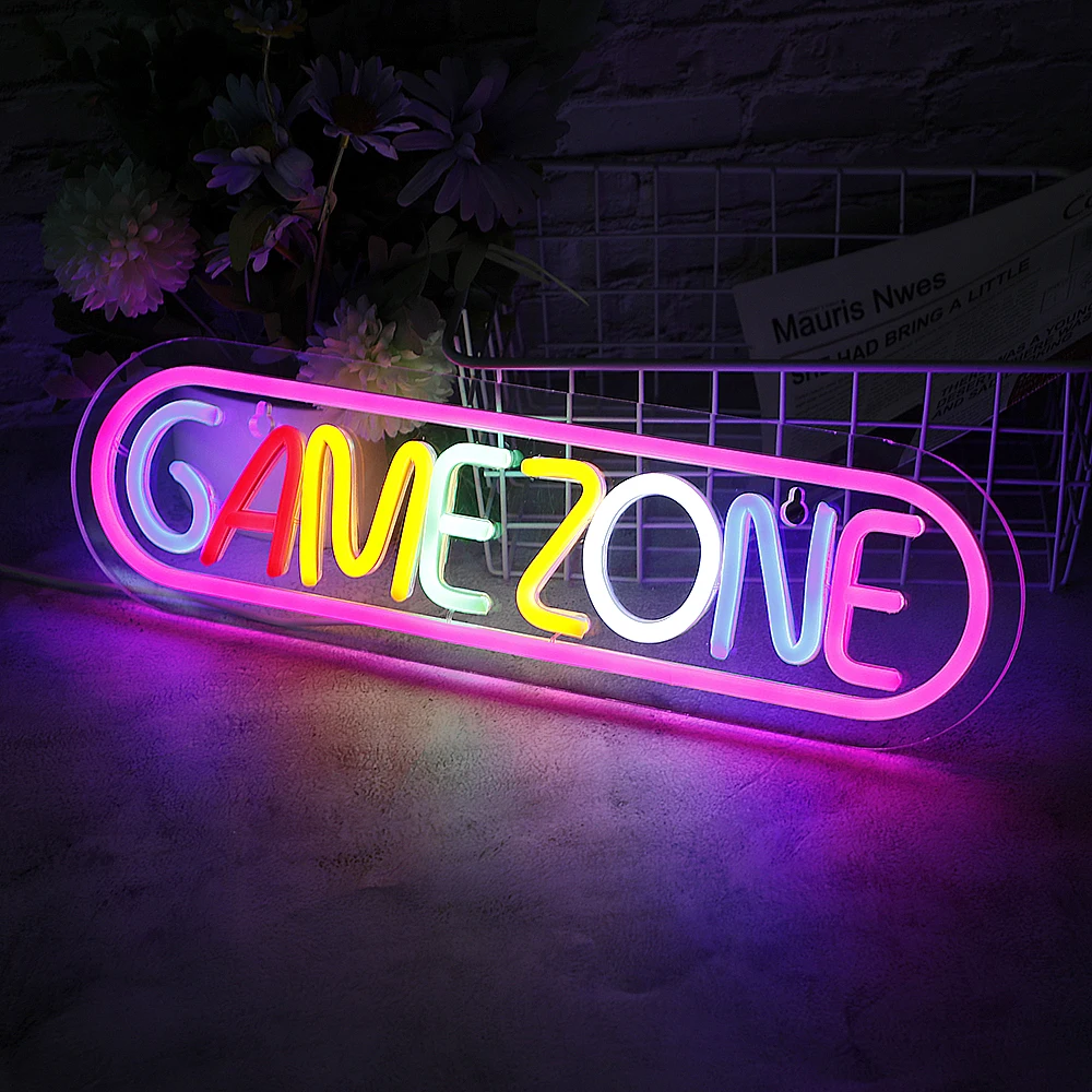 Jogo colorido LED Neon Light Sign, Game Zone Neon Sign, Wall Decor, Festa, Quarto, Lightup