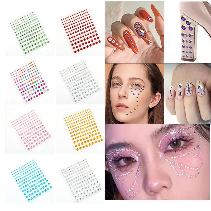 3PCS Jewel Sparkle Crystal Eye Drill Sticker Facial Beauty Decorations Holiday Makeup Crystal Diamond Stickers Color Random