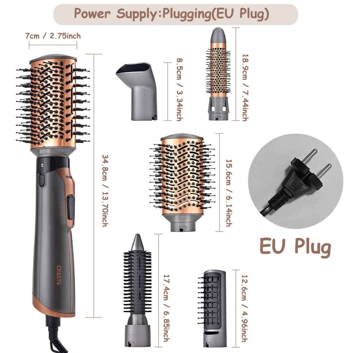 

Многофункциональный стайлер 5 в 1: автоматическая плойка, щетка-фен, для завивки и выпрямления волос, набор для создания объемных локонов