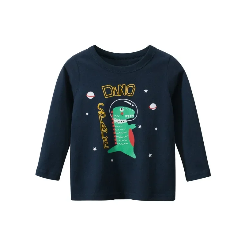 Astronaut Print T-shirts for Boy Cotton Baby Girls Long Sleeve Rocket Tops Child Autumn Space Sweatshirt Kids Clothes Dropship