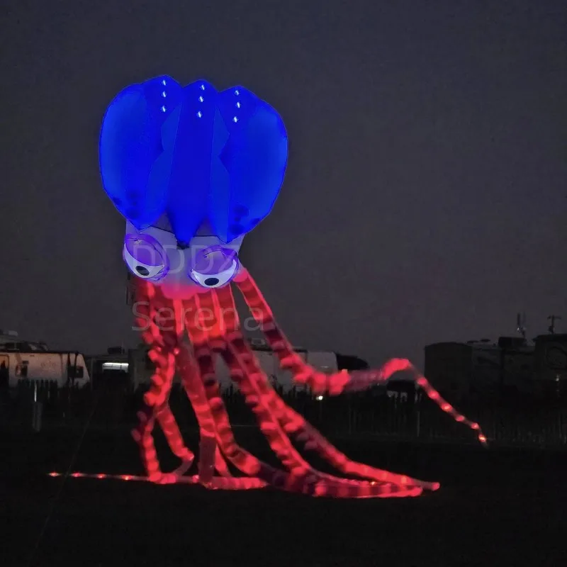 MLS 18m LED octopus Malaosi 30D Ripstop Show kite soft kite big inflatable kite night flying kites with lights for adult