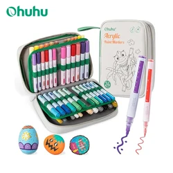 Ohuhu Acrylic Paint Markers 48 Paint Pens Reversible Tip Acrylic Markers Waterproof for Rock Painting Easter Egg Wood Plastic