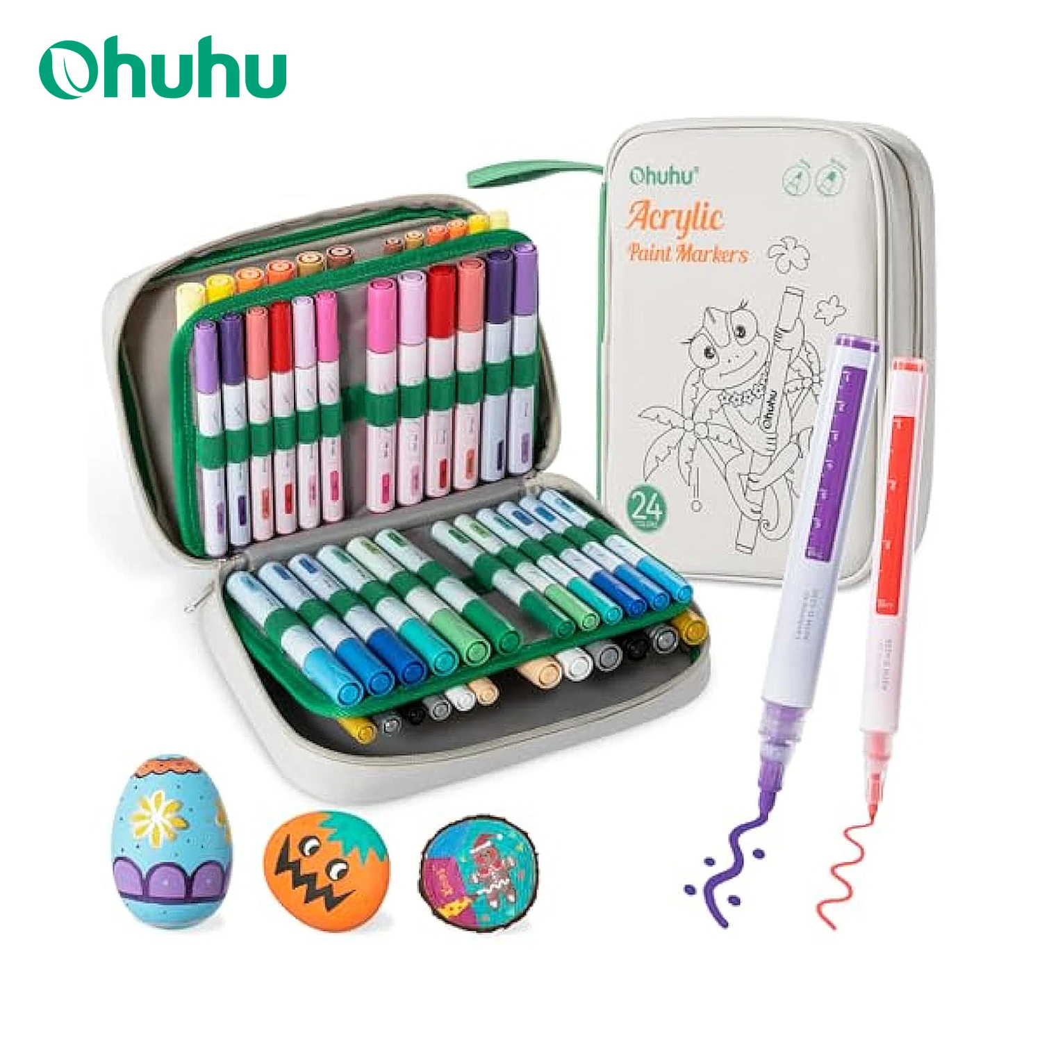 Ohuhu Acrylic Paint Markers 48 Paint Pens Reversible Tip Acrylic Markers Waterproof for Rock Painting Easter Egg Wood Plastic