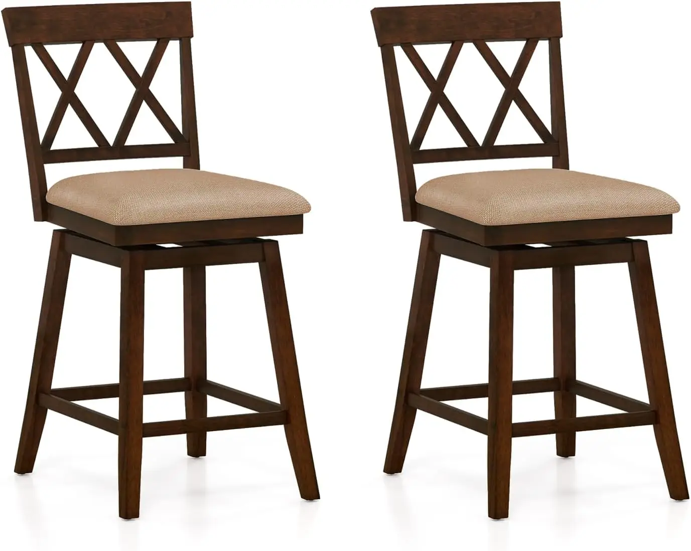 

Bar Stools Set of 2 for Kitchen Island, 24" Counter Height Chair with Ergonomic Backrest, Foot Rest, Padded Seat & Solid Wood