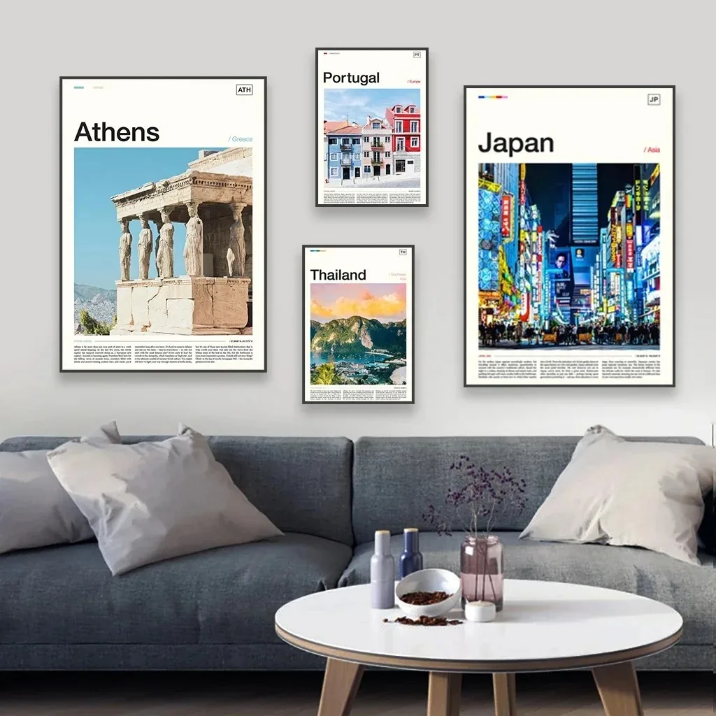 لوحة قماشية للسفر بالألوان اليونانية ، نمط شمالي ، فن حديث ، جدار معرض ، فن بسيط ، ديكور منزلي #2