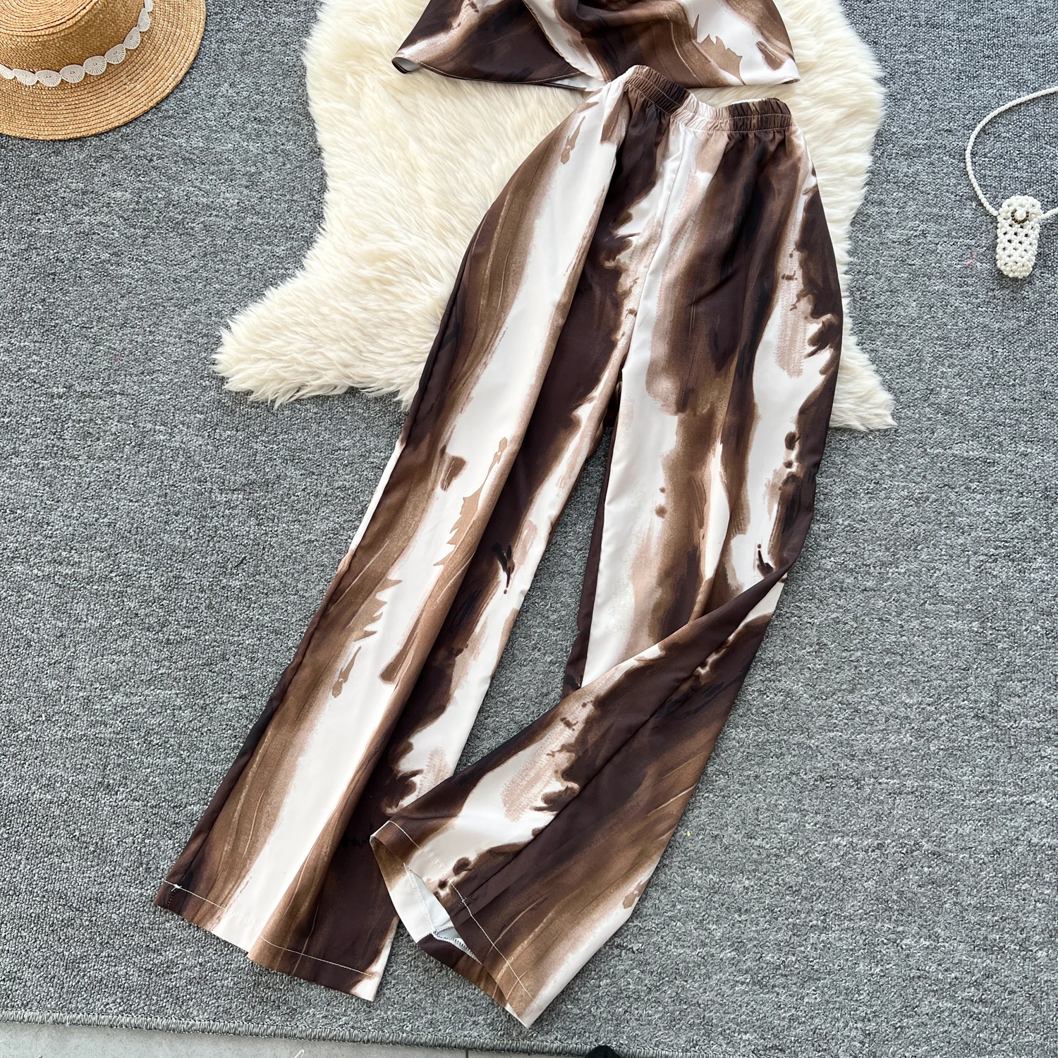 พิมพ์ผู้หญิงฤดูร้อนแฟชั่น 2 ชิ้นชุดแขนสั้น + กางเกงขากว้างยาว Streetwear สุภาพสตรีชุด 2 ชิ้นชุดชุด