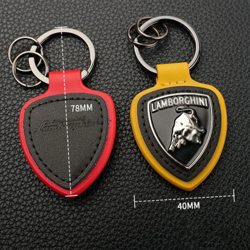 1Pcs High QualityCar Leather Keychain Shield Type 3D Emblem Key Ring Auto Accessory For Lamborghini