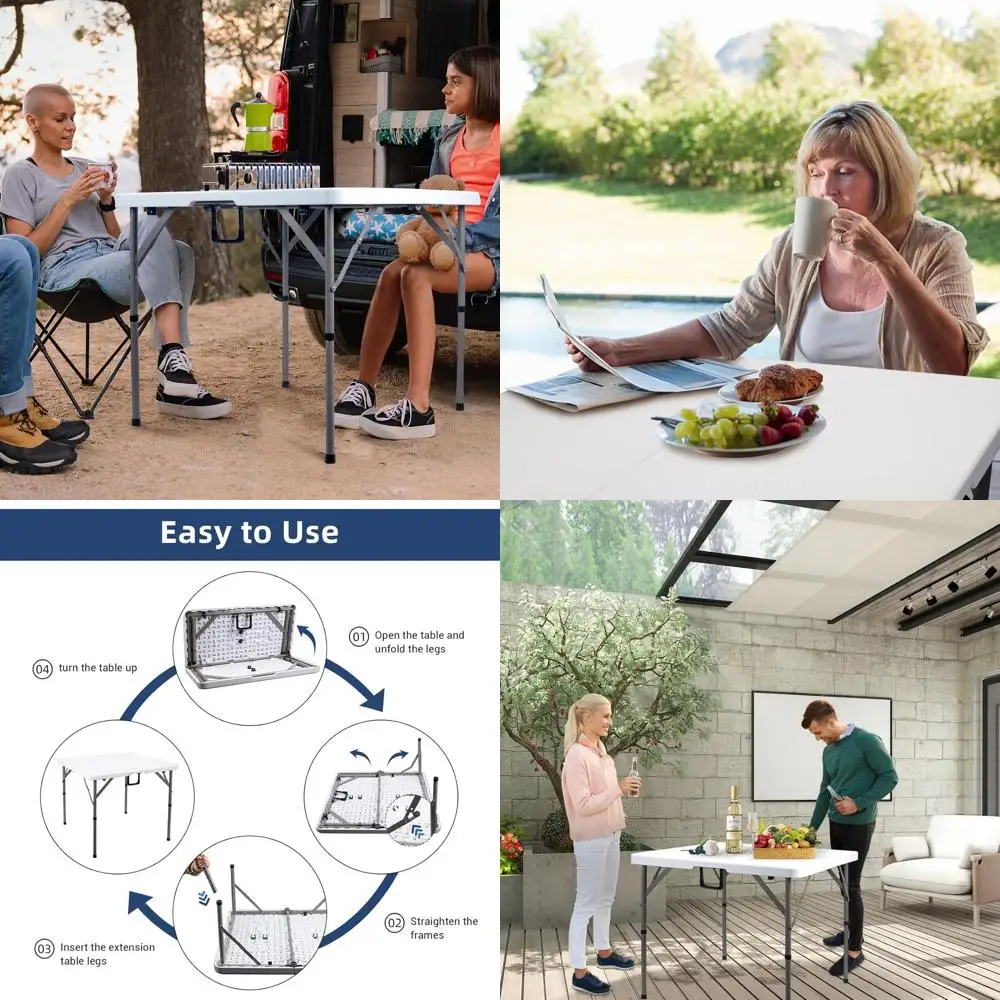 

Portable Heavy-Duty Outdoor Folding Table with HDPE White Plastic, Suitable for Dining, Picnics, and Camping