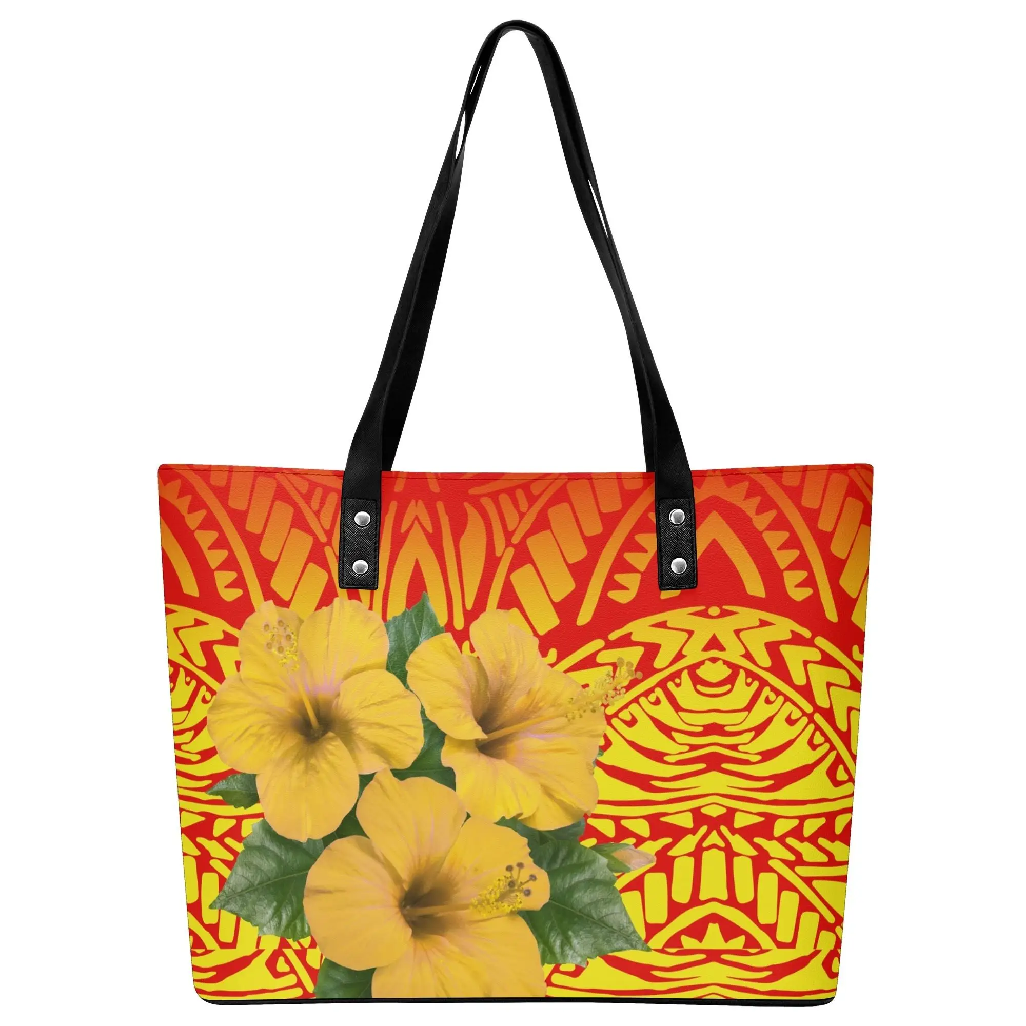 

Hibiscus Design Women'S Tote Large Capacity Travel Storage Bag Custom Tribal Print Polynesian Shoulder Bag Party Women'S Bag