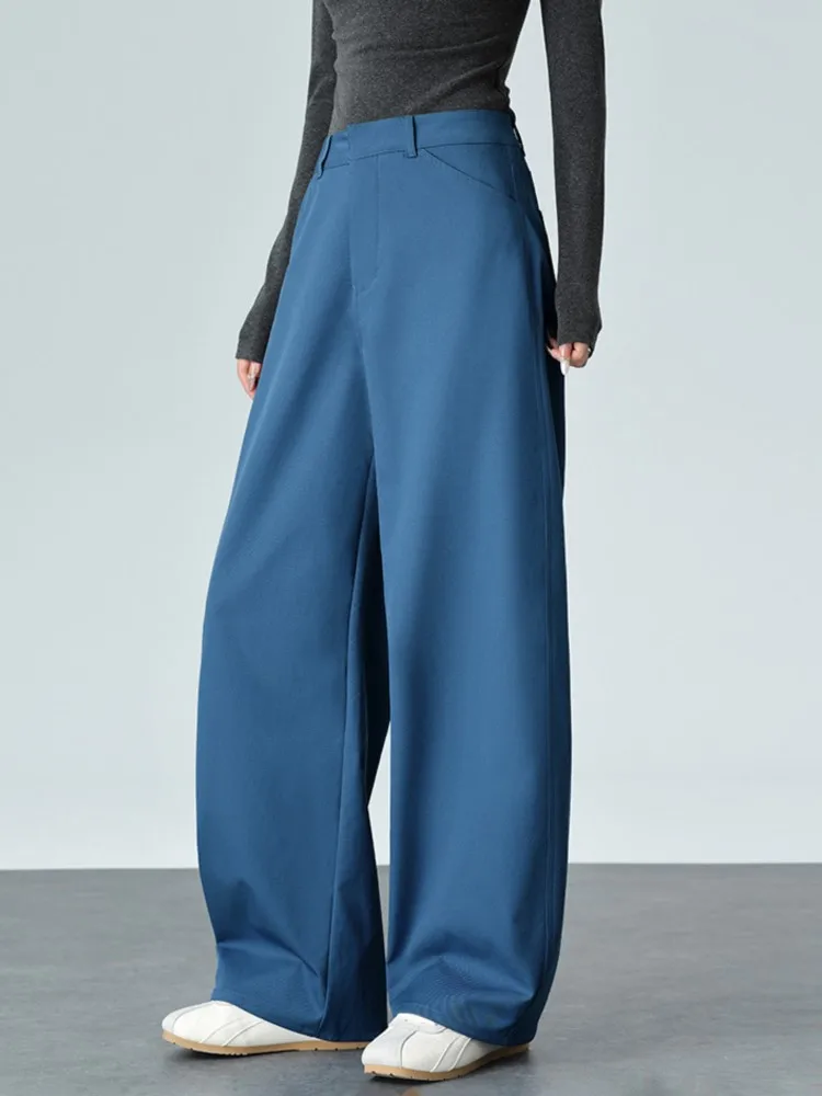 Brown Wide Leg Pants Women Office White High Waist Straight Trousers Ladies Autumn Blue Banana Leg Suits Pants For Women Elegant