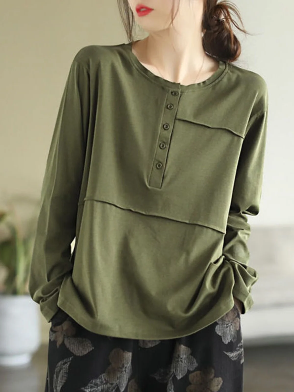

Elegant Long Sleeve Embroidered T-Shirt Women's Spring Autumn Slim Fit round Neck Overhead Base Shirt Print Parka Coat