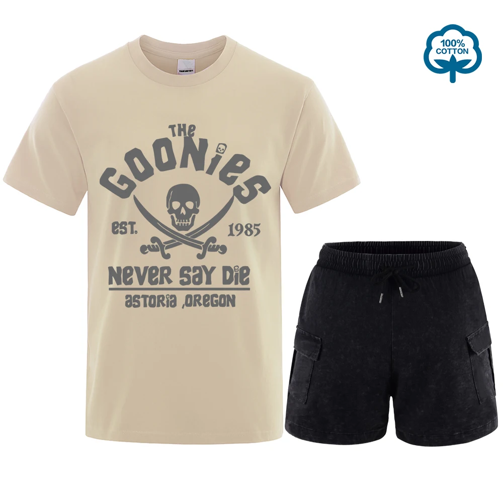 

Men The Goonies Never Say Die T Shirt Set Cotton Clothing Funny Short Sleeve Crew Neck Tees Adult T-Shirts Oversized loose Tees