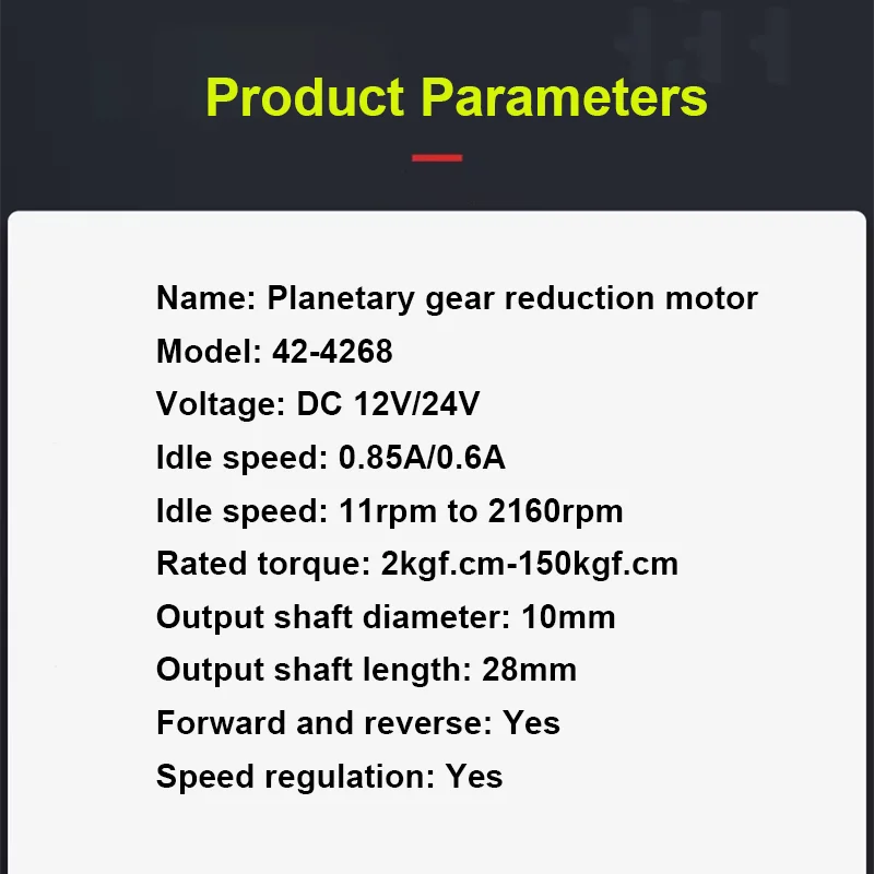 Imagem -03 - Motor Planetário Redutor Grande Torque Ajustável de Baixa Velocidade Pequeno Motor Tubulação de Aço 12v 24v 150kg 42 mm 4268 42zy dc