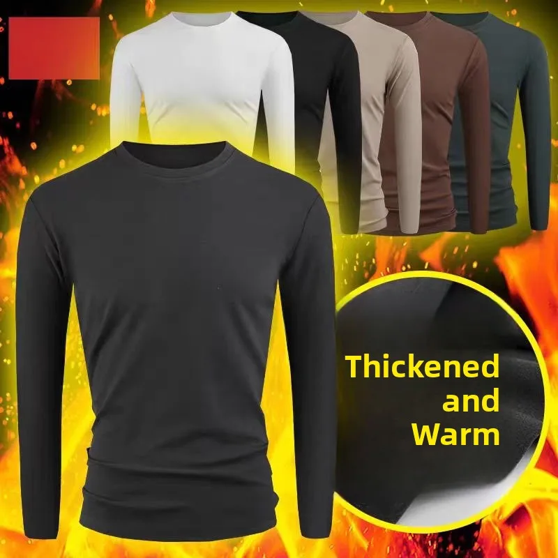 

Мужская флисовая термофутболка с V-образным вырезом, утепленная, плотная, теплая, облегающая, нелиняющая, для осени и зимы