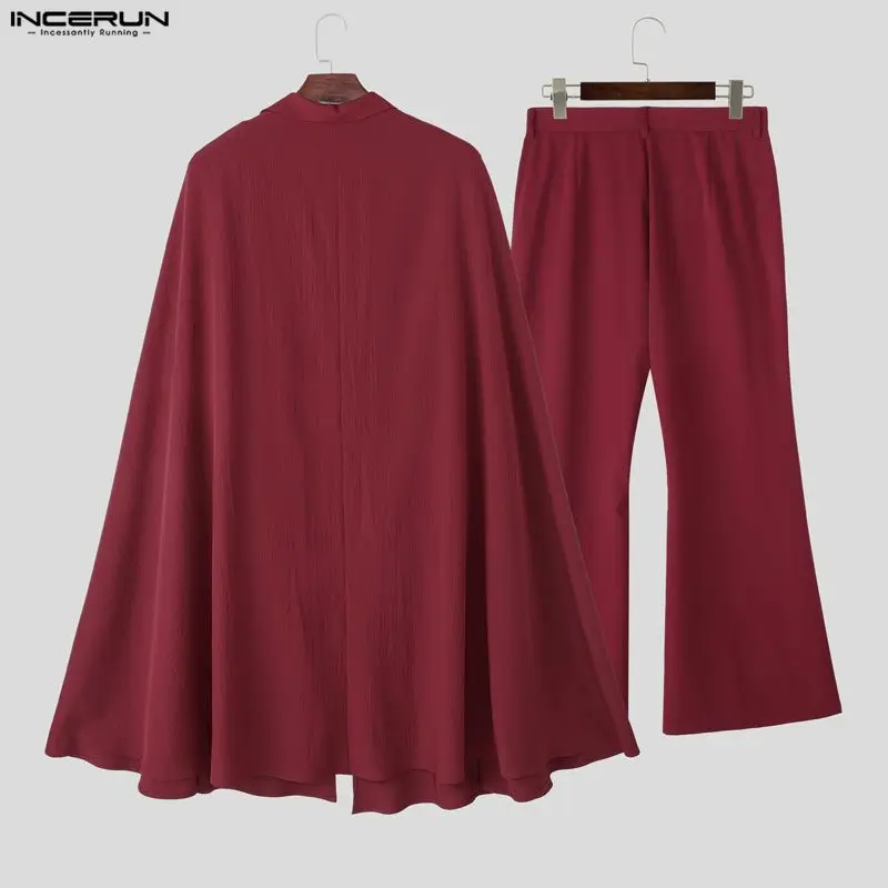 INCERUN الرجال مجموعات بلون التلبيب كم طويل نمط طويل عباءة السترة والسراويل 2 قطعة الشارع الشهير فضفاض موضة الرجال الدعاوى غير رسمية #5