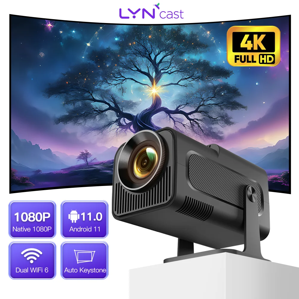 

LYNCAST HY320 4K Projector Native 1080P Dual WiFi6 BT5.0 400ANSI Android 11 Cinema Outdoor Home Mini Projetor HY300 upgrade