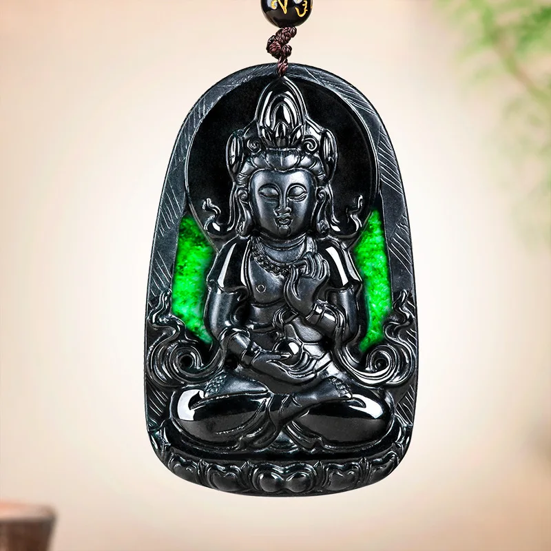 

Natural A-grade Jade, Ink Jade Tara Buddha Statue Jade Pendant Ice Seed Pendant Men's and Women's Necklace Safe and Secure