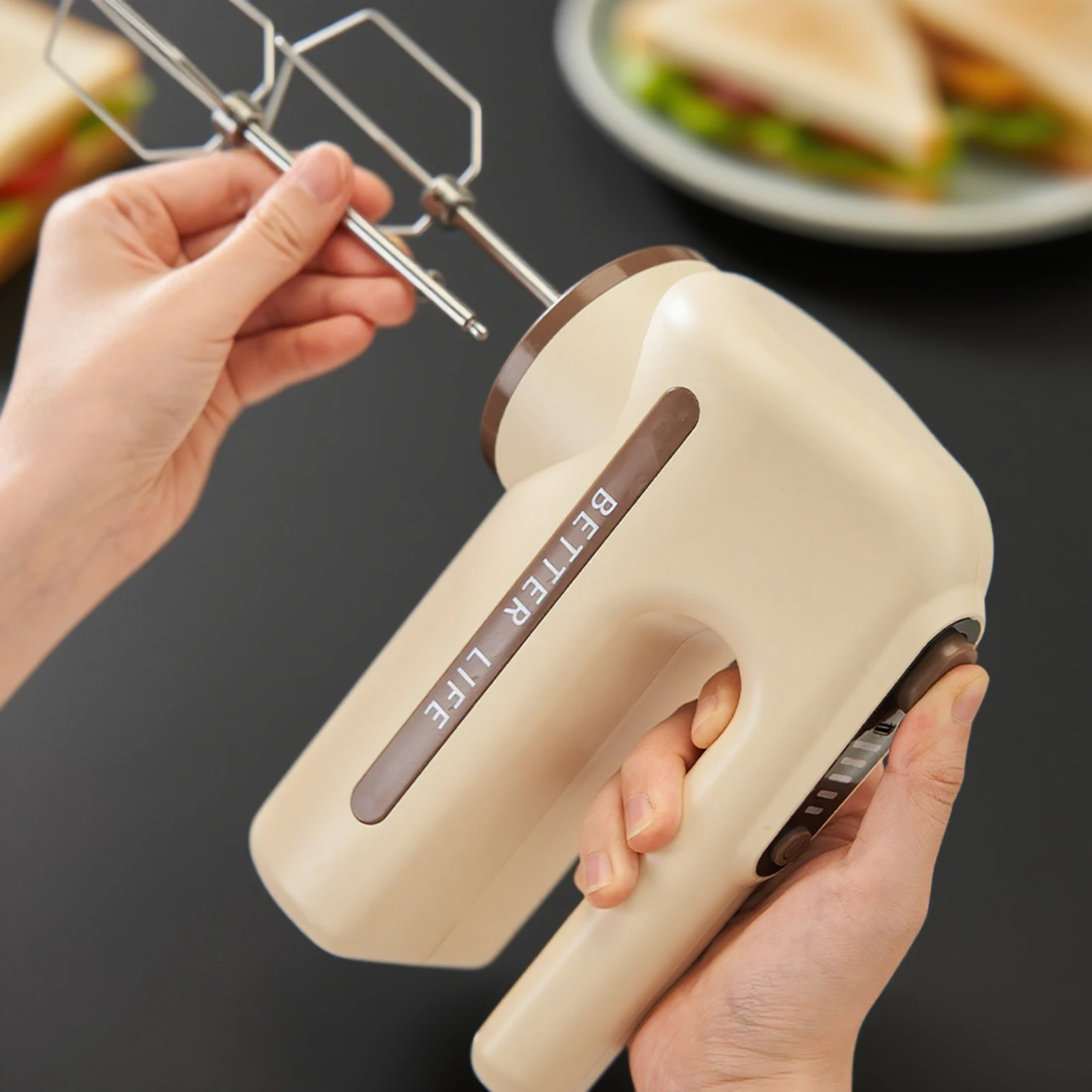 ONEKA Cordless Electric Handheld Mixer 5 Speed With Two Detachable Whisks For Kitchen Baking Starter Kit Gift Idea