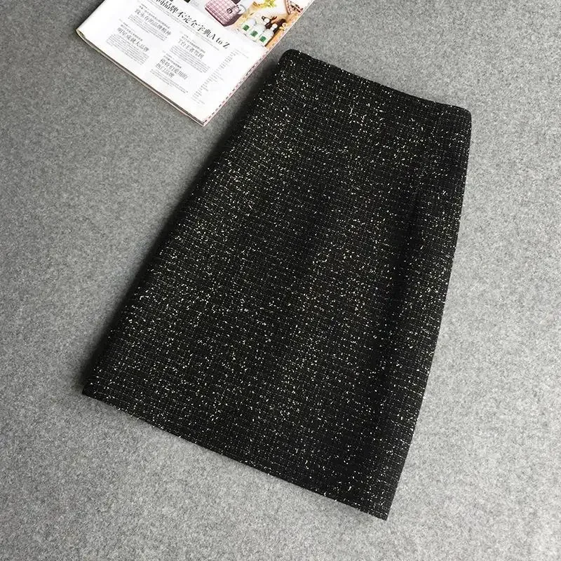 Fashion Women's Autumn Winter Tweed Skirt Woolen Plaid High Waist Slim Buttocks Short A-line Midi Woman Skirts 2024 New