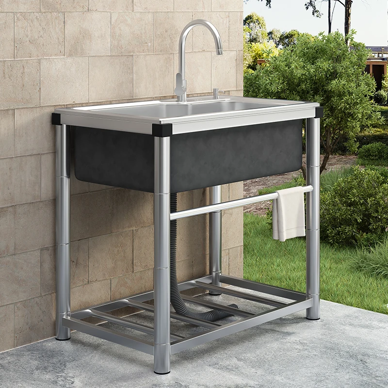 

Stainless steel outdoor courtyard sink single slot balcony with bracket outdoor pool