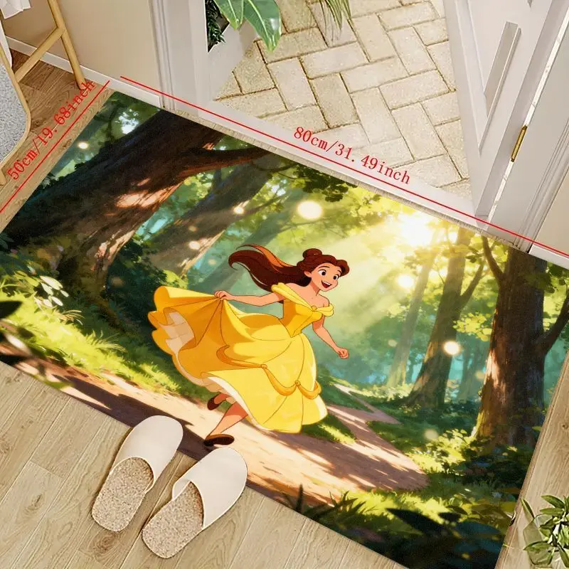 

1 шт., коврик Disney Princess Belle Forest Scene для гостиной, украшение для домашнего прихожей, мягкий нескользящий напольный коврик для детей, Ide