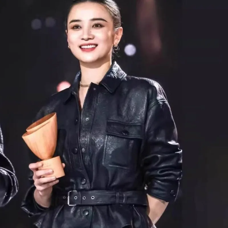 Trendy Women's Models Autumn Spring Outerwear Tops Leather Jacket Short Buttons Loose Fashion Premium Design Leisure Simple