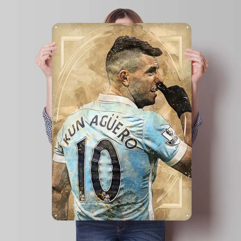 Sergio Kun Aguero Metal Sign Sports Poster Bedroom Decoration Tinplate Sign Plaque for Wall Art Decoration Room Decor Men Retro