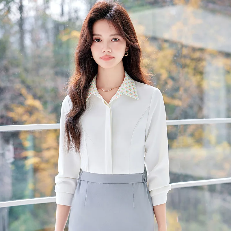 

White Long Sleeve Shirt2024Spring and Autumn New Business Suit Slim Fit Slimming Top Blouse for Commuting Skirt Two-Piece Set